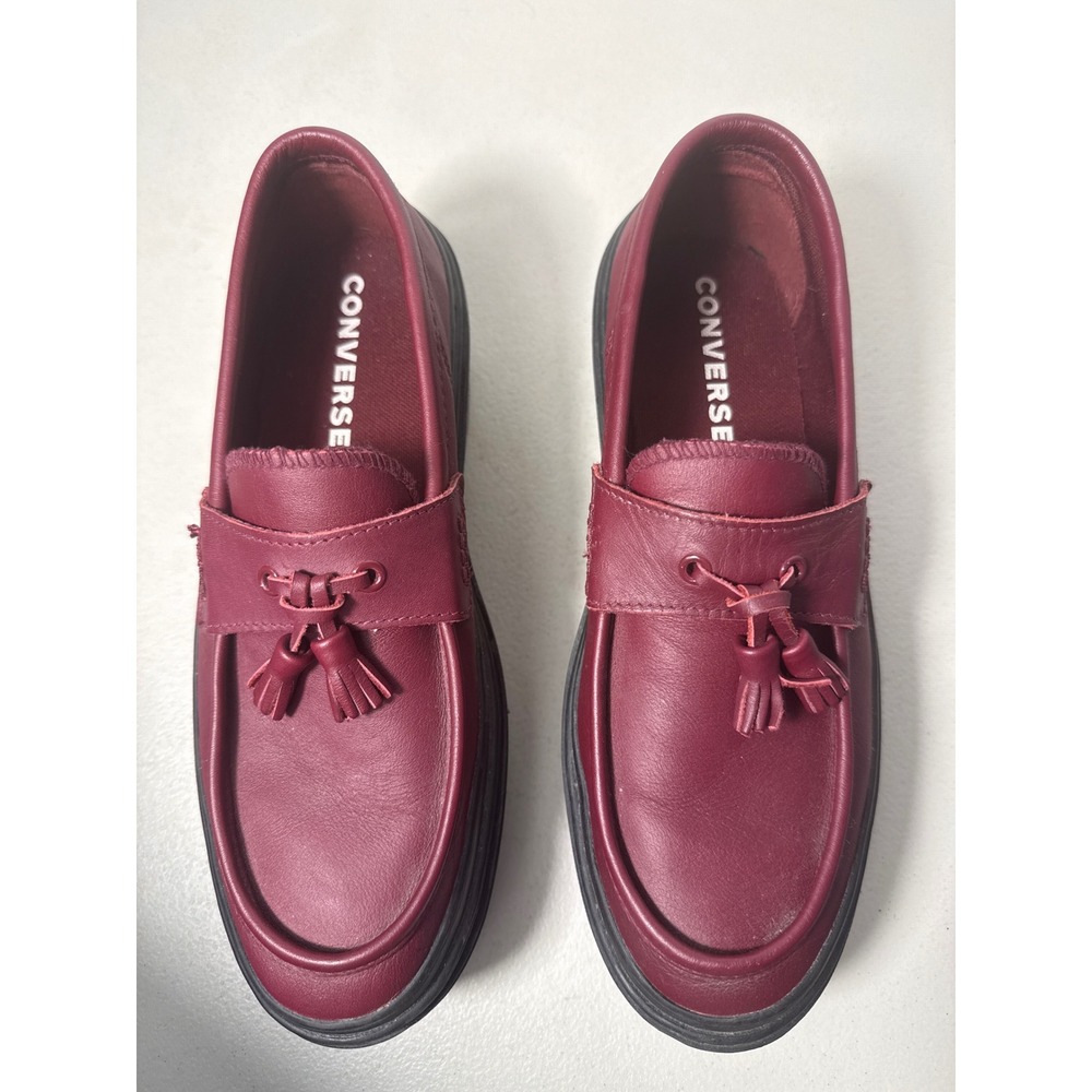 Converse All Star Leather Tassel Loafers Burgundy Platform Lug Sole A14708C 10